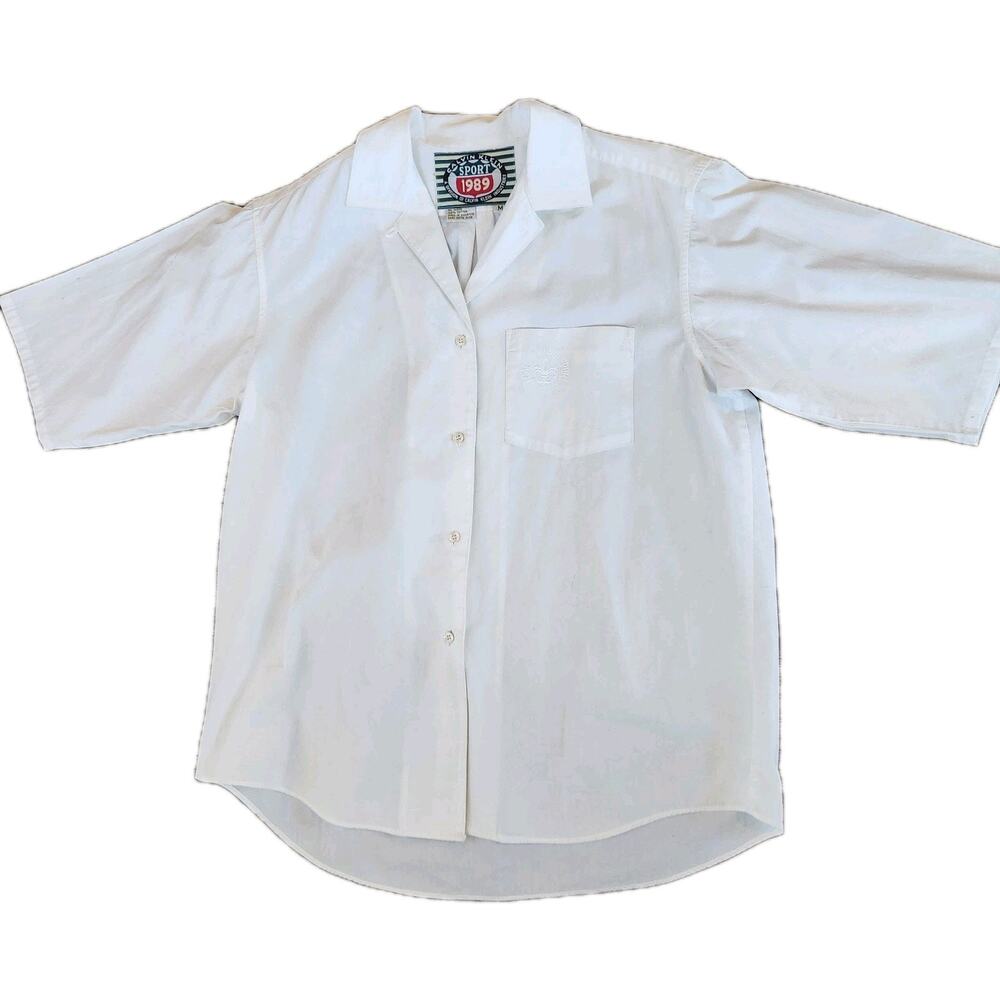 Vintage Sport Shirt Calvin Klein 1989 Womens Button Up Short Sleeve Camp Collar